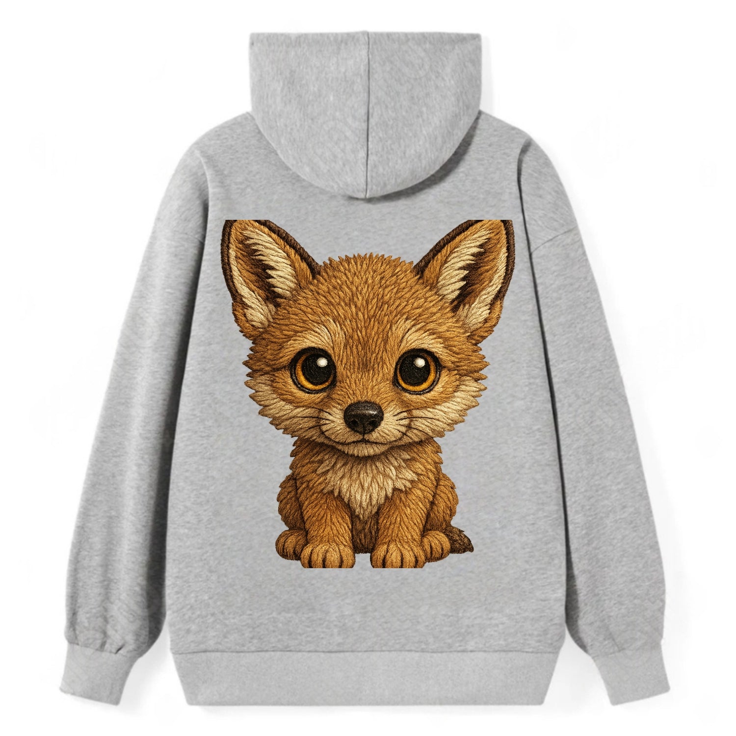 Baby Coyote Pup - tan fur, large ears, golden eyes, front-facing, clever - Classic Pullover Hoodie - Grey