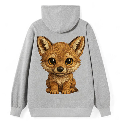 Baby Coyote Pup - tan fur, large ears, golden eyes, front-facing, clever - Classic Pullover Hoodie - Grey