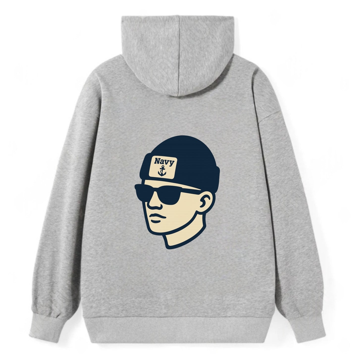 Annapolis Midshipman wearing Navy beanie with anchor patch - Classic Pullover Hoodie - Grey