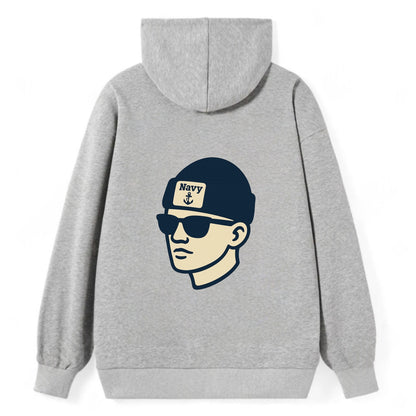 Annapolis Midshipman wearing Navy beanie with anchor patch - Classic Pullover Hoodie - Grey
