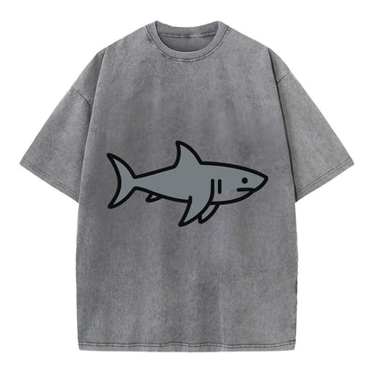 Great White Shark - Gray predator flat side profile - Vintage T-shirt - Grey