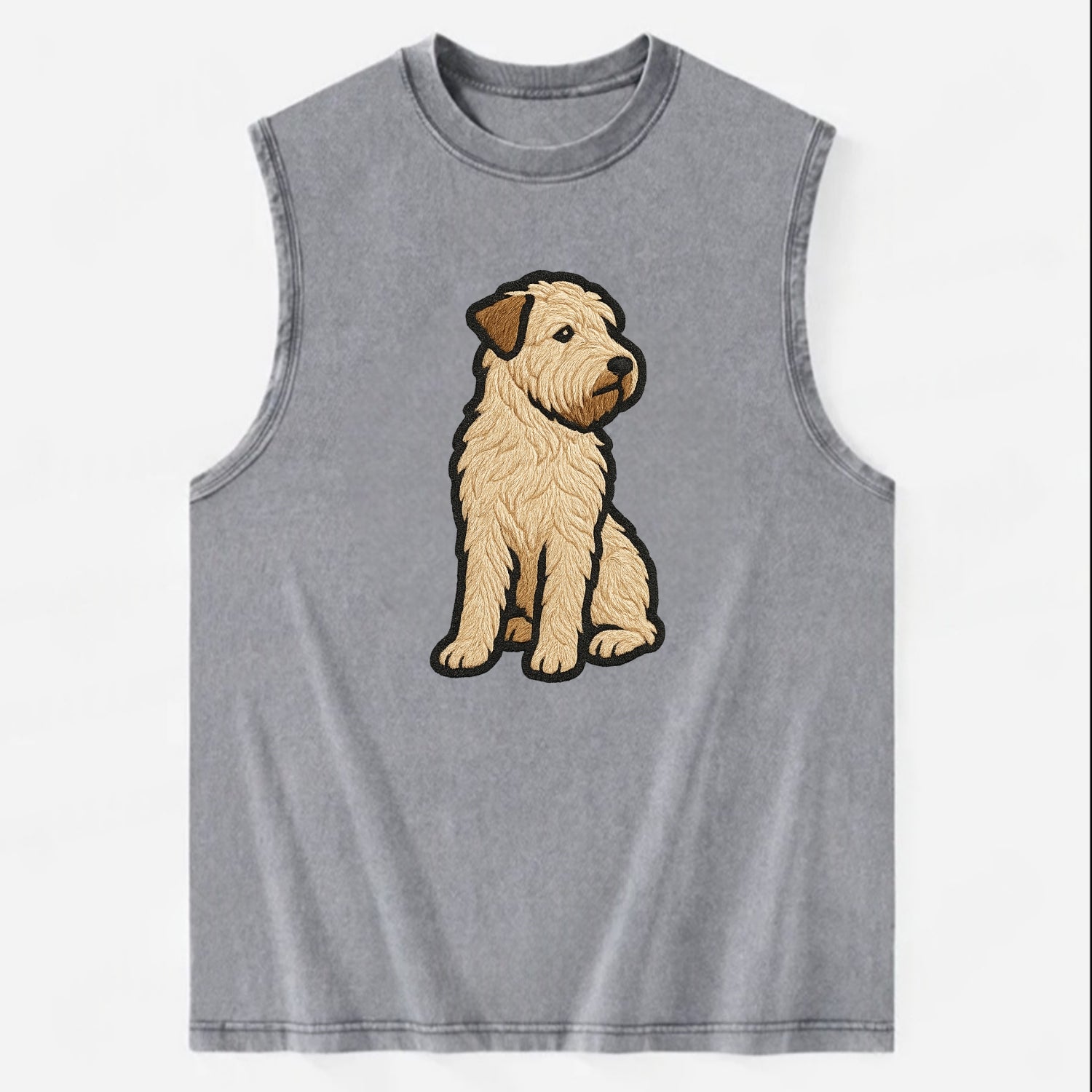 Soft Coated Wheaten Terrier - Light tan flowing coat embroidered pose - Vintage Washed Tank - Grey