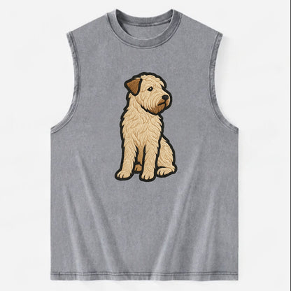Soft Coated Wheaten Terrier - Light tan flowing coat embroidered pose - Vintage Washed Tank - Grey