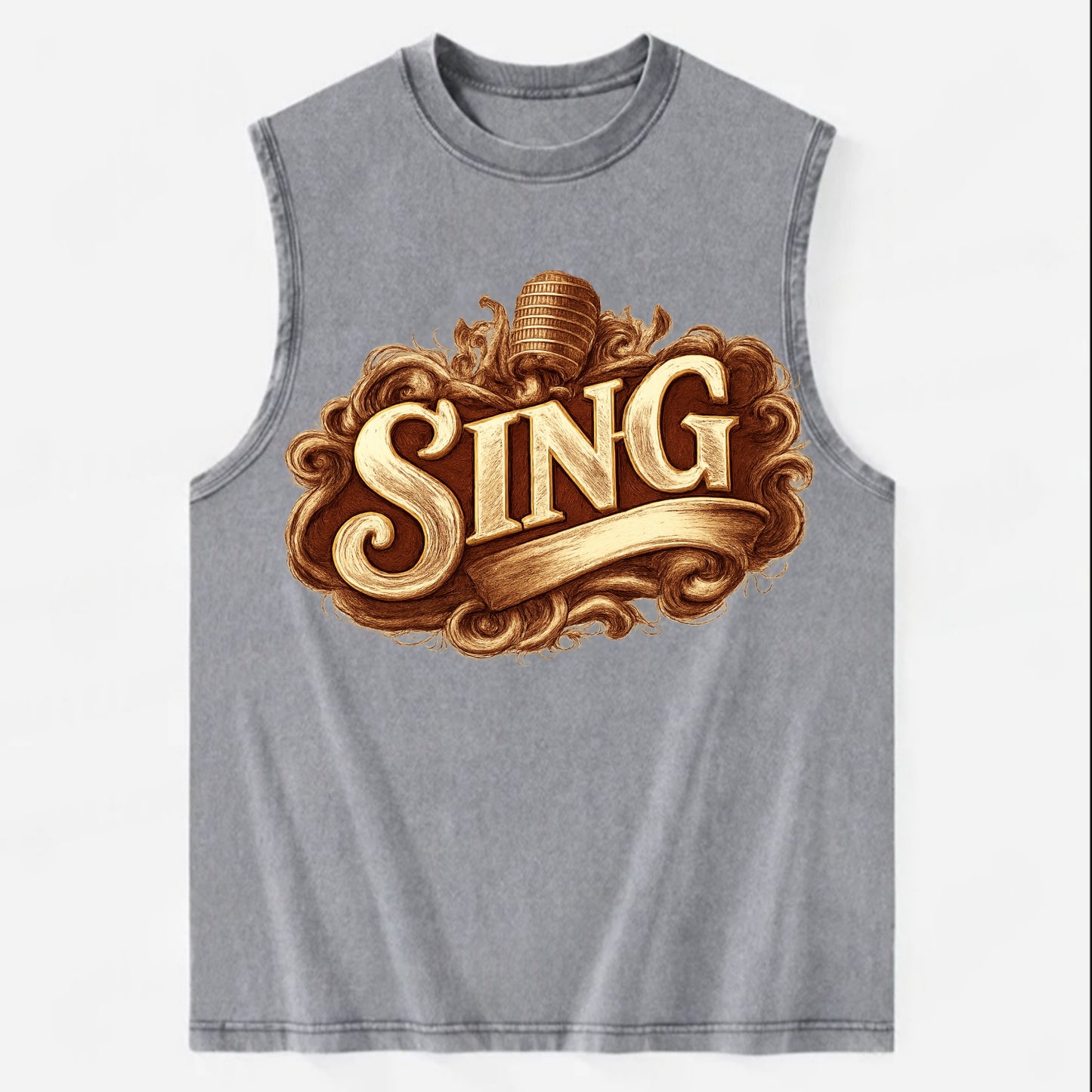 Bold typography design - "SING" - vocal expression, musical soul - Vintage Washed Tank - Grey