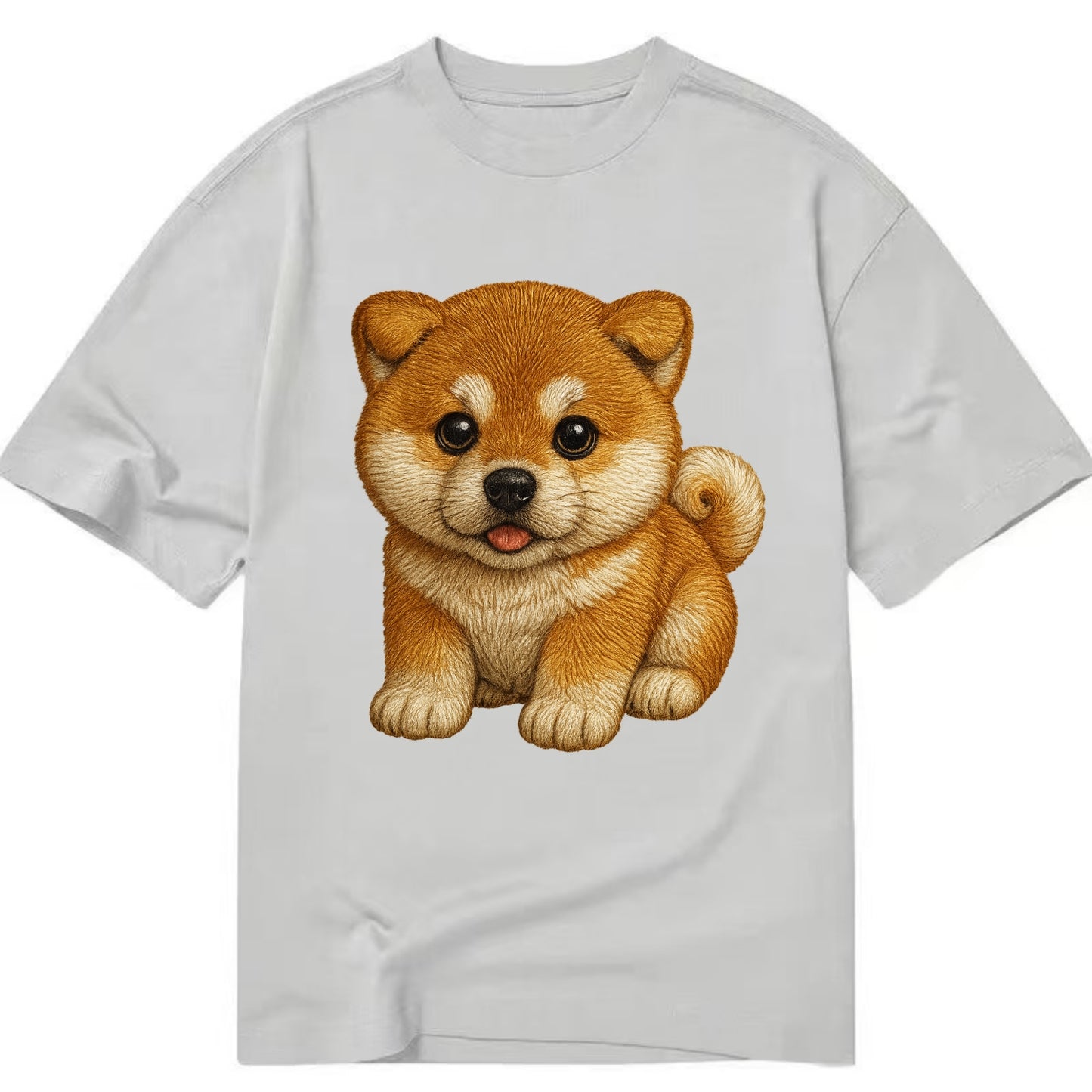 Baby Akita Puppy - fluffy bear-like, curled tail, dignified eyes, front-facing, - Classic T-shirt - Grey