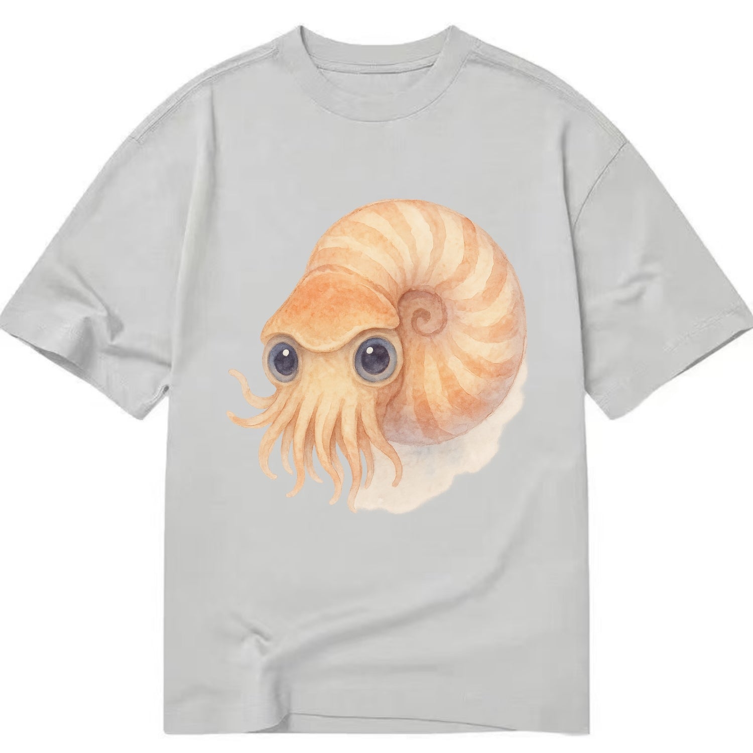 Baby Nautilus - spiral shell, tentacles peeking, ancient eyes, front-facing, - Classic T-shirt - Grey