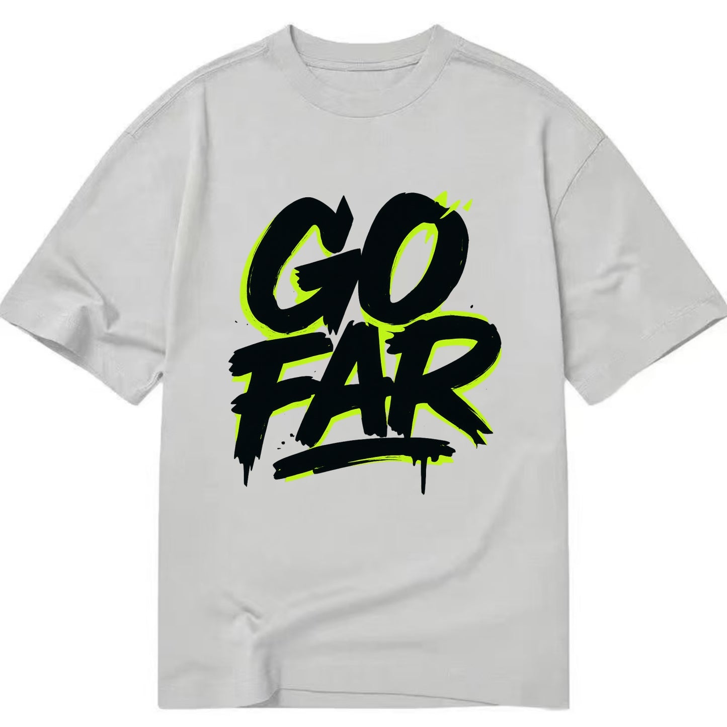 Bold typography design - "GO FAR" - distance goals, pushing limits - Classic T-shirt - Grey