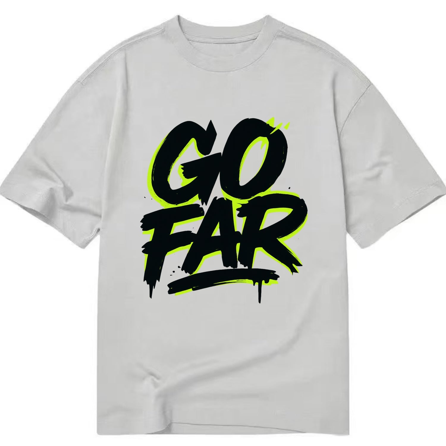 Bold typography design - "GO FAR" - distance goals, pushing limits - Classic T-shirt - Grey