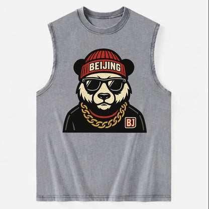 Beijing Panda - Vintage Washed Tank - Grey