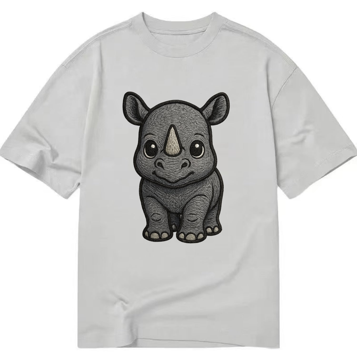 Baby Rhino - gray armor skin, tiny horn nub, round eyes, front-facing, tank baby - Classic T-shirt - Grey