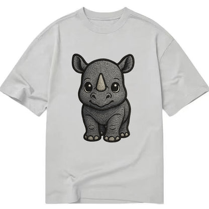 Baby Rhino - gray armor skin, tiny horn nub, round eyes, front-facing, tank baby - Classic T-shirt - Grey