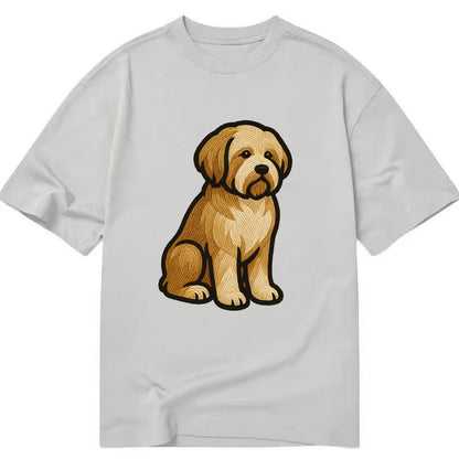 Tibetan Terrier - Gold and white embroidered sitting pose - Classic T-shirt - Grey