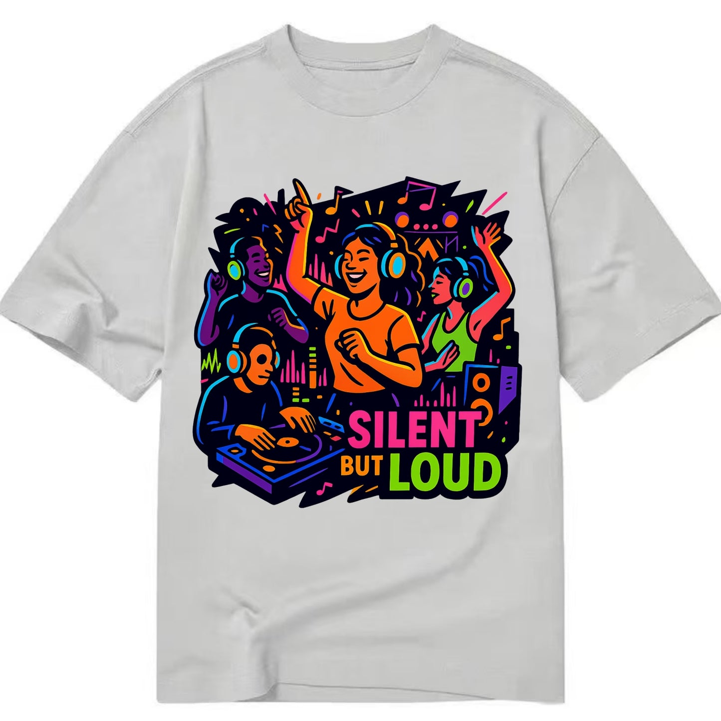 Silent disco dancers with glowing headphones - "Silent But Loud" - unique concert - Classic T-shirt - Grey