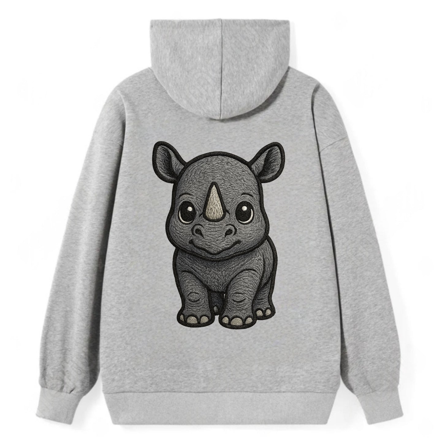 Baby Rhino - gray armor skin, tiny horn nub, round eyes, front-facing, - Classic Pullover Hoodie - Grey