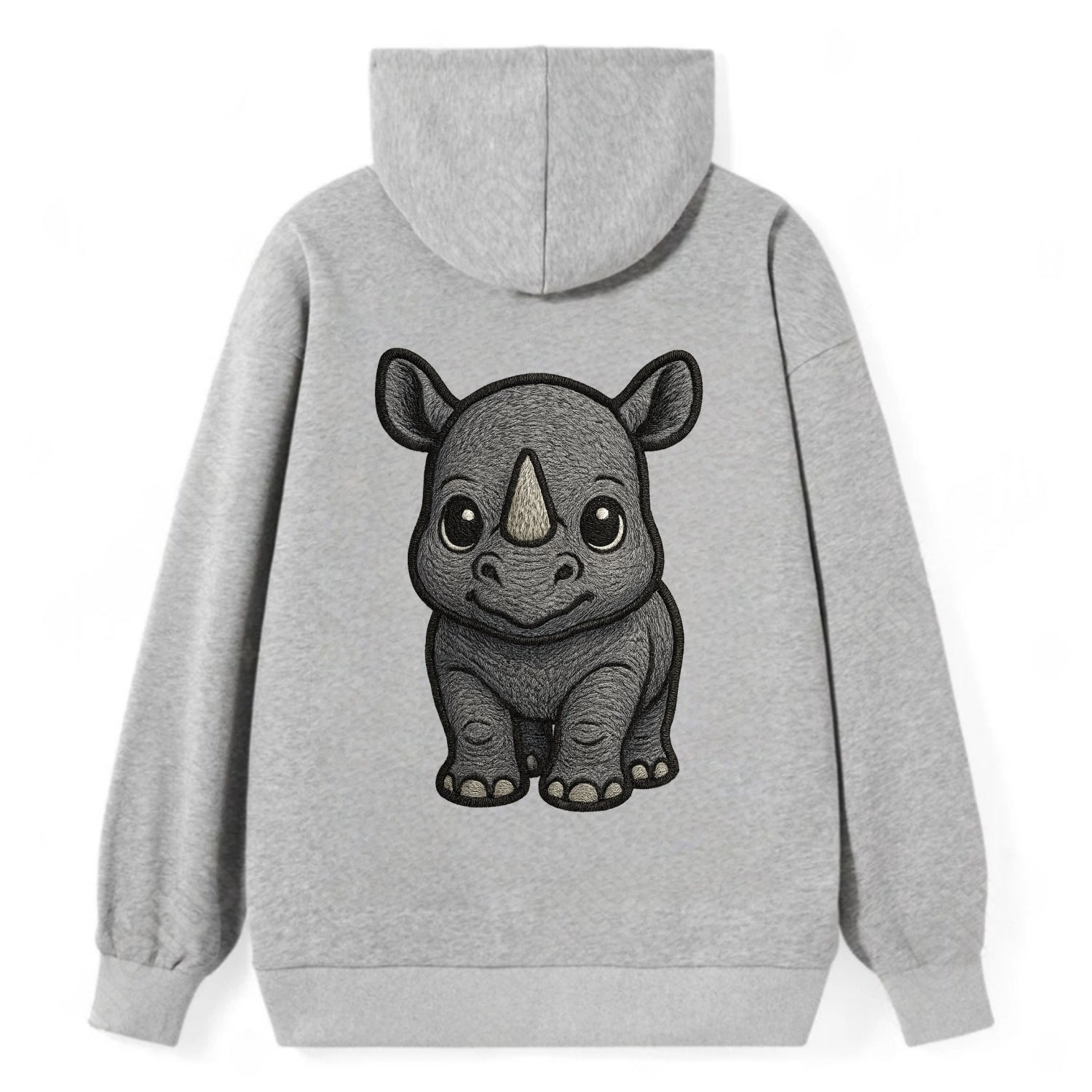 Baby Rhino - gray armor skin, tiny horn nub, round eyes, front-facing, - Classic Pullover Hoodie - Grey