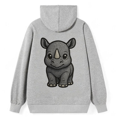 Baby Rhino - gray armor skin, tiny horn nub, round eyes, front-facing, - Classic Pullover Hoodie - Grey