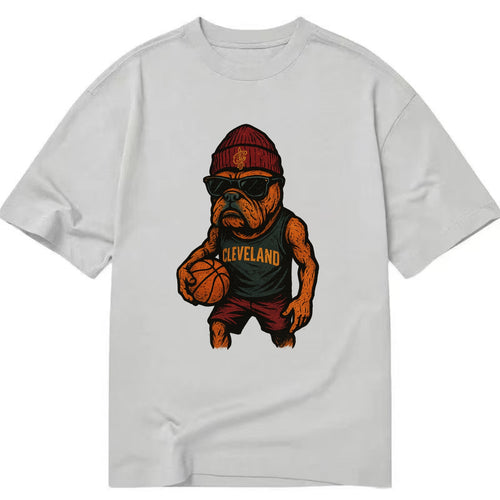 Cleveland Bulldog wearing Cavaliers wine and gold beanie with sword patch and - Classic T-shirt