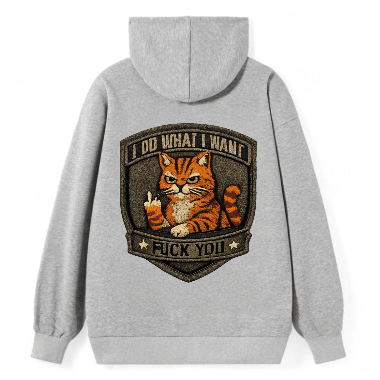 I DO WHAT I WANT CAT - sassy cat in orange , feline attitude - Classic Pullover Hoodie - Grey