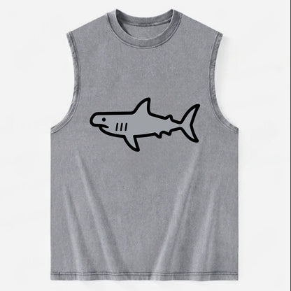 Hammerhead Shark - Gray distinctive head flat side profile - Vintage Washed Tank - Grey