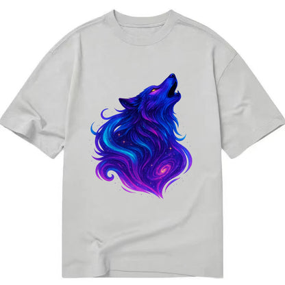 Noble wolf with flowing fur that transforms into aurora borealis streams, cyan - Classic T-shirt - Grey