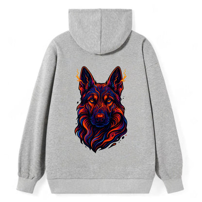 Alert German Shepherd with cyber circuit patterns in the fur, neon orange - Classic Pullover Hoodie - Grey