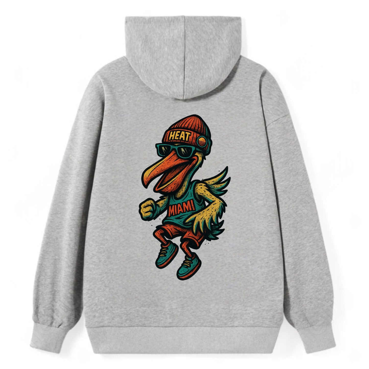 Miami Pelican wearing Heat beanie with sunset patch and wayfarer - Classic Pullover Hoodie - Grey