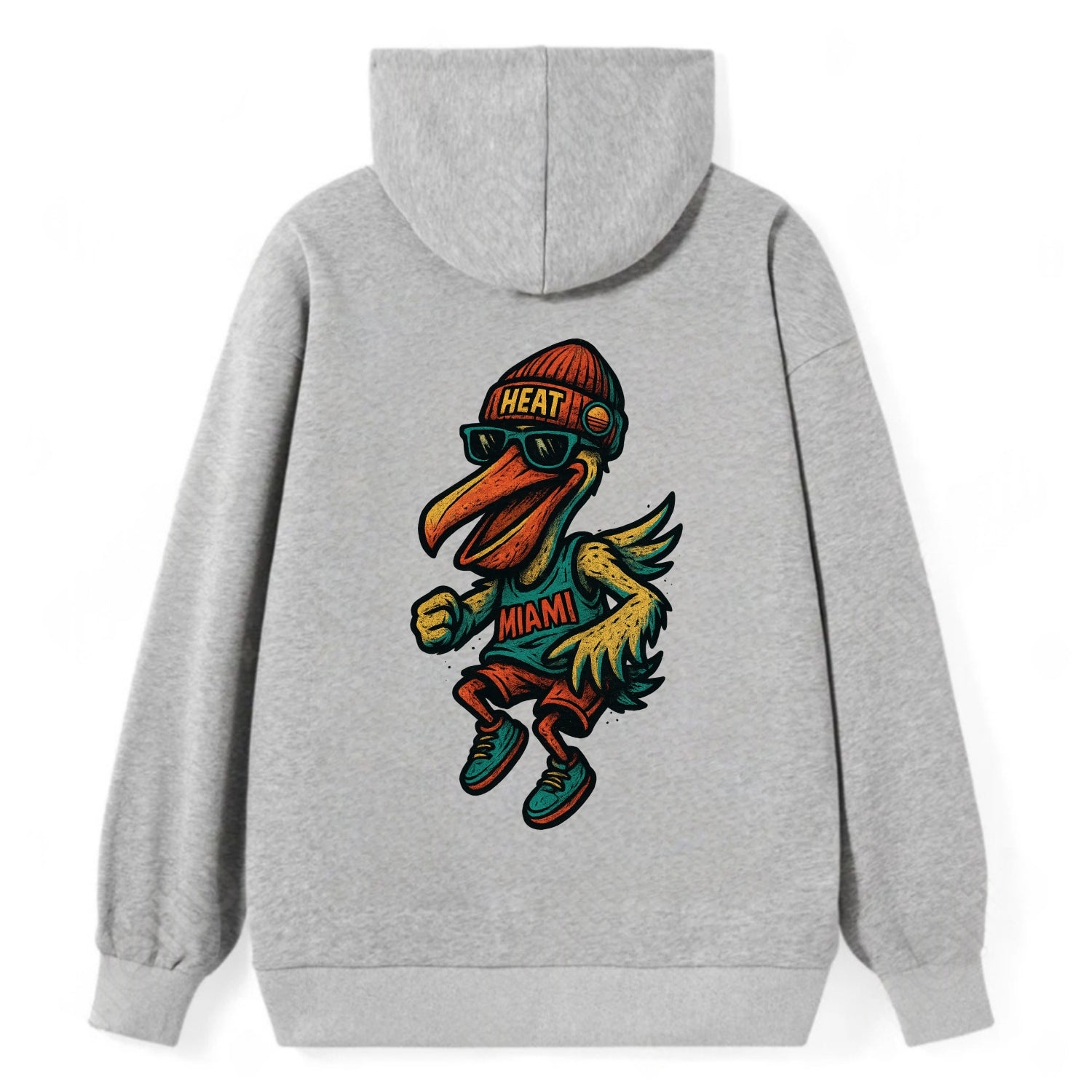 Miami Pelican wearing Heat beanie with sunset patch and wayfarer - Classic Pullover Hoodie - Grey