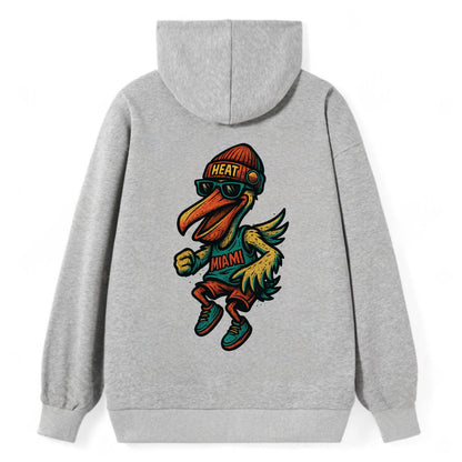 Miami Pelican wearing Heat beanie with sunset patch and wayfarer - Classic Pullover Hoodie - Grey