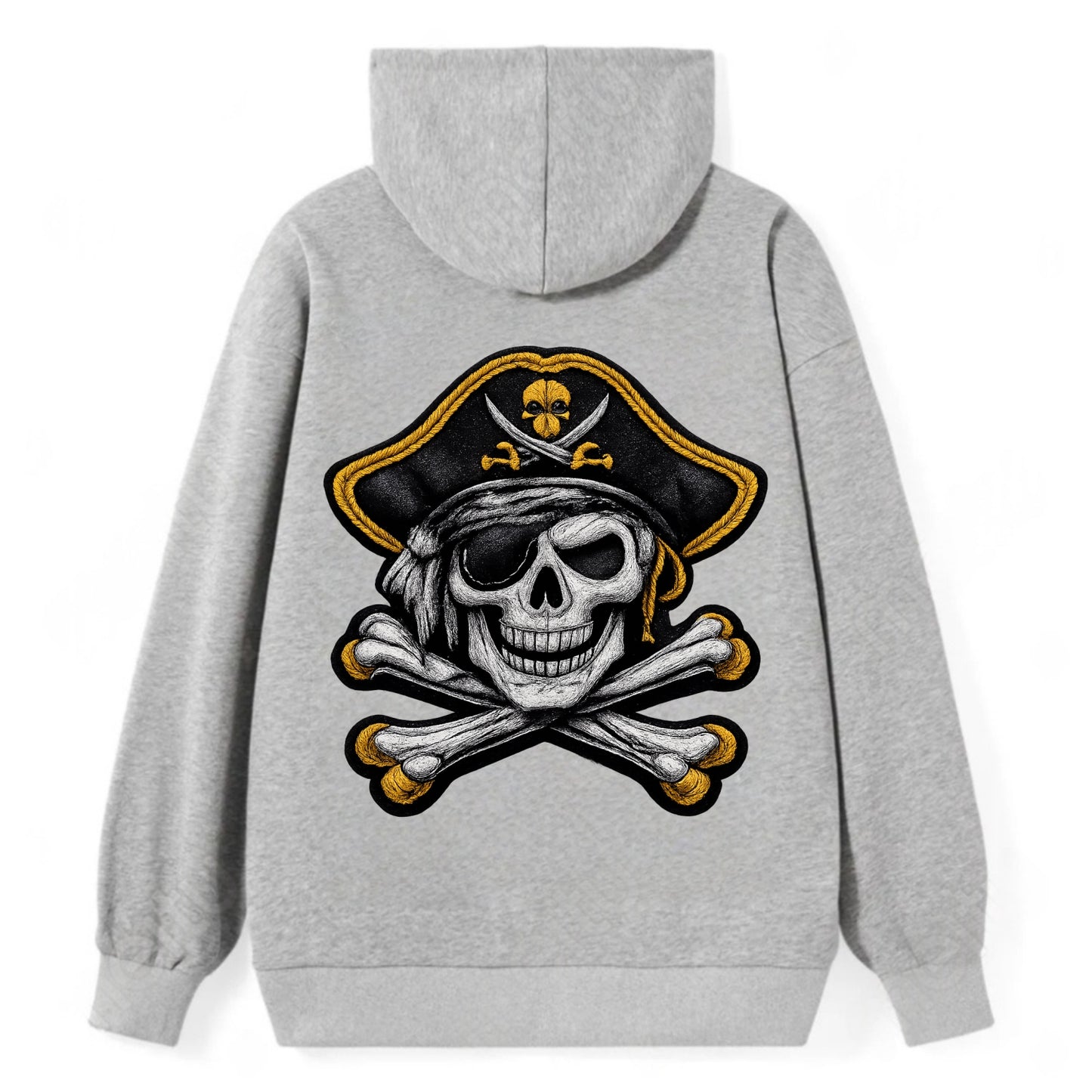 PIRATE SKULL - Jolly Roger skull in black and white , pirate - Classic Pullover Hoodie - Grey