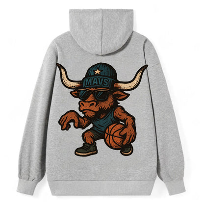 Texas Longhorn wearing Mavs beanie with lone star patch and wayfarer - Classic Pullover Hoodie - Grey