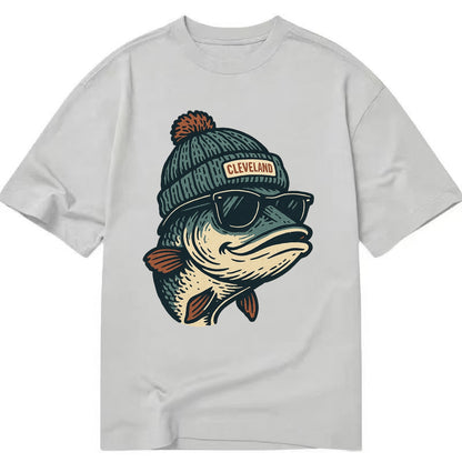 Cleveland Lake Erie Walleye wearing Cleveland beanie with pom pom and wayfarer - Classic T-shirt - Grey