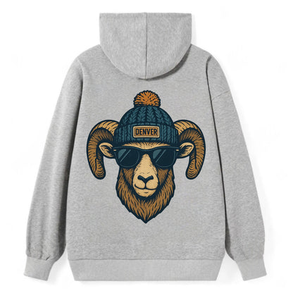 Colorado Rocky Mountain Bighorn Sheep wearing Denver beanie with pom pom - Classic Pullover Hoodie - Grey