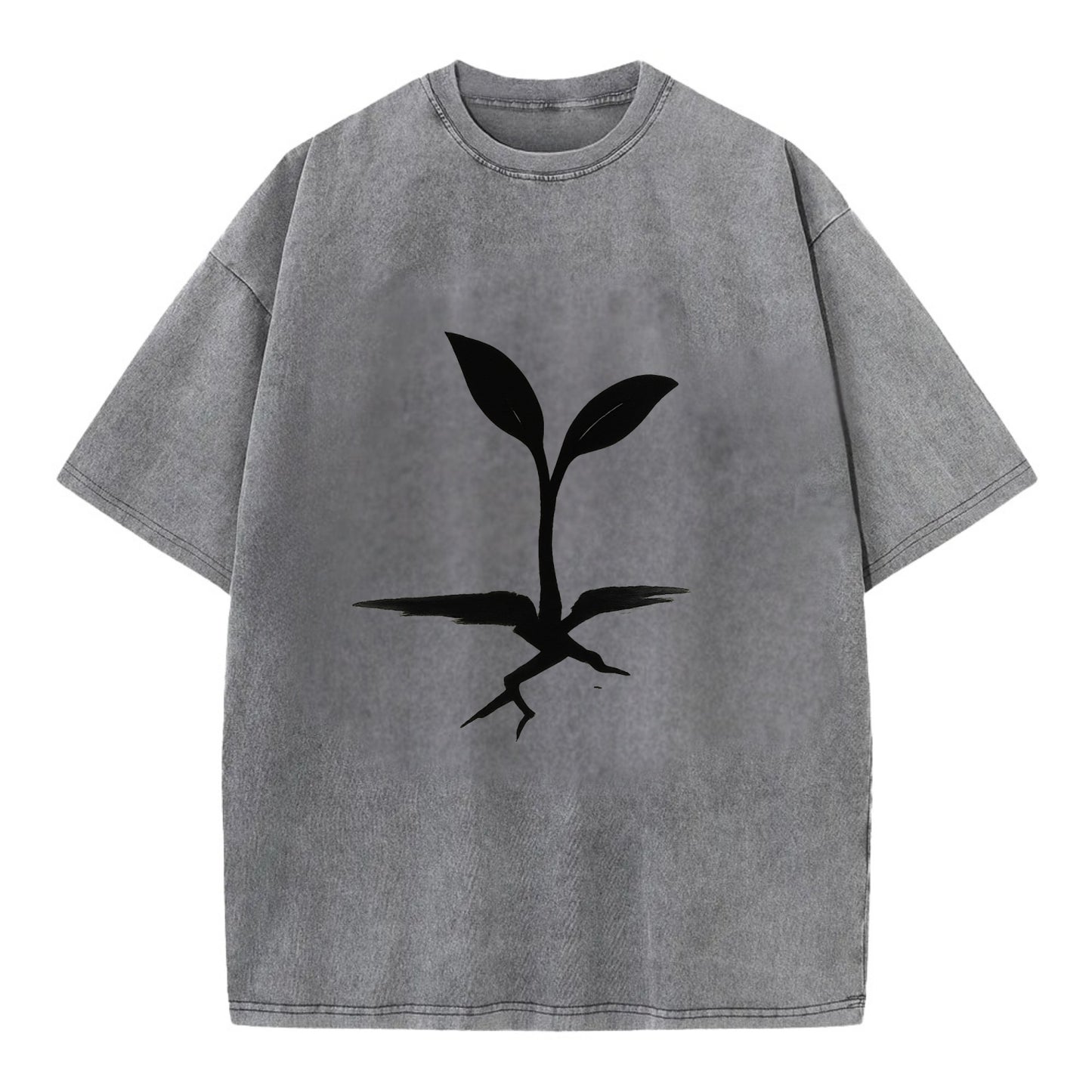 Seedling breaking through concrete - persistence ink brushstrokes - Vintage T-shirt - Grey