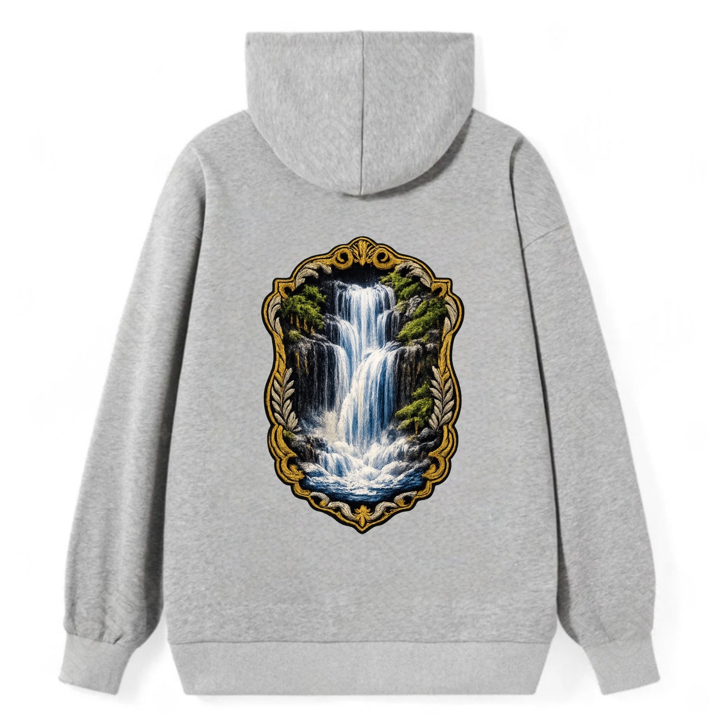 WATERFALL CASCADE - falling water with mist in blue and white , nature - Classic Pullover Hoodie - Grey