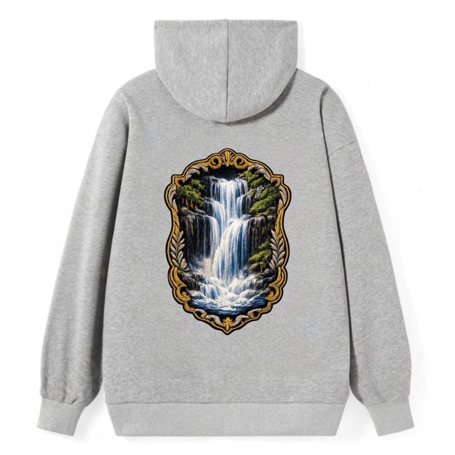 WATERFALL CASCADE - falling water with mist in blue and white , nature - Classic Pullover Hoodie - Grey