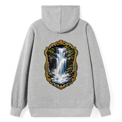 WATERFALL CASCADE - falling water with mist in blue and white , nature - Classic Pullover Hoodie - Grey