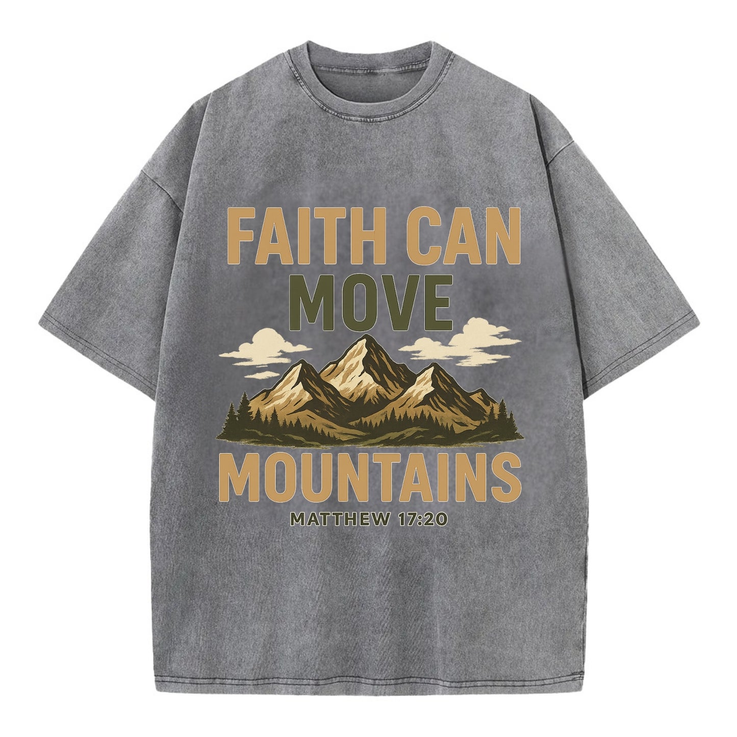 Matthew 17:20 Mountains - Vintage T-shirt - Grey