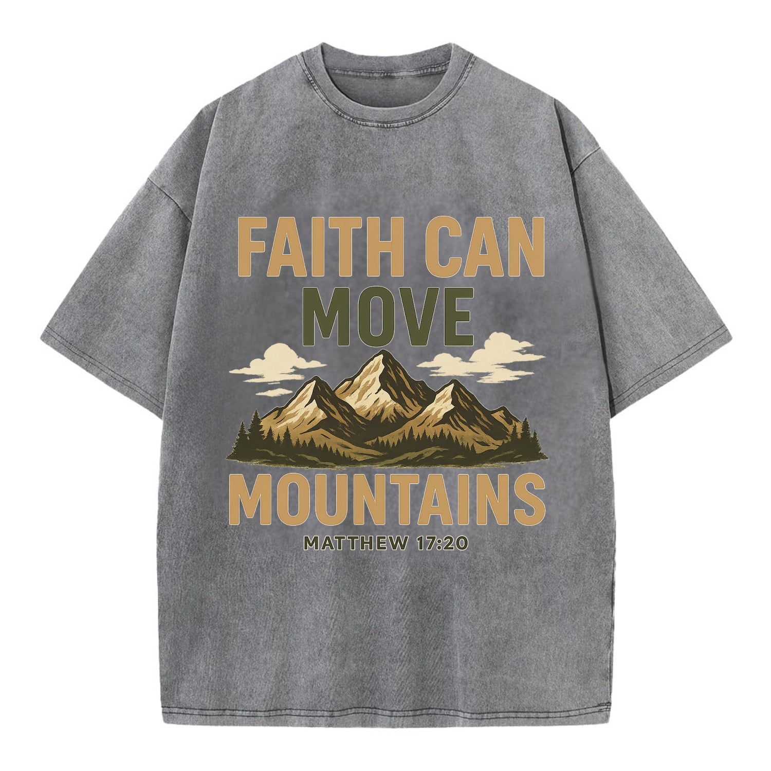 Matthew 17:20 Mountains - Vintage T-shirt - Grey
