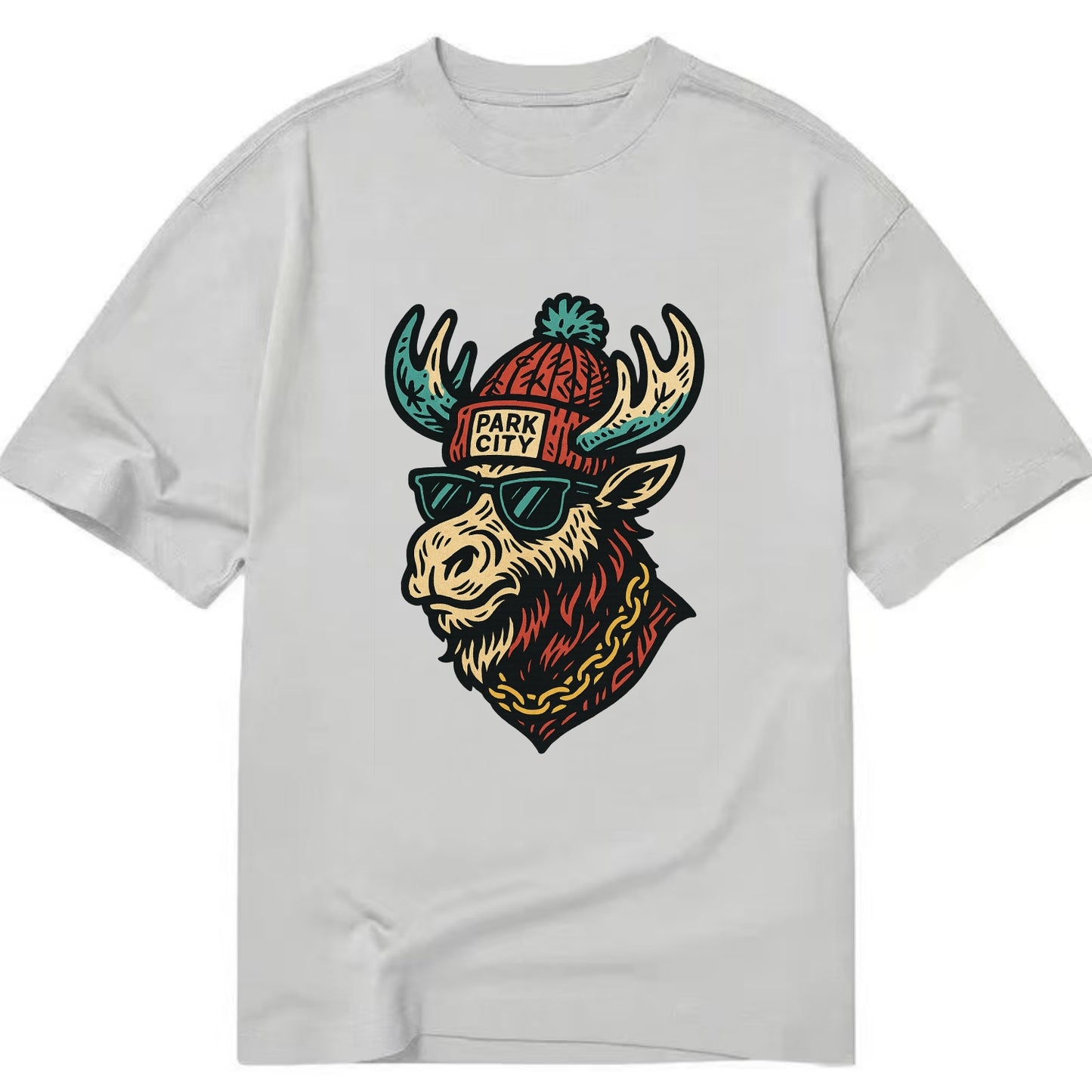 Park City Moose wearing Park City beanie with pom pom and wayfarer sunglasses - Classic T-shirt - Grey