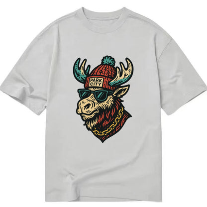 Park City Moose wearing Park City beanie with pom pom and wayfarer sunglasses - Classic T-shirt - Grey