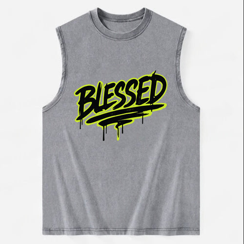 Bold typography design - BLESSED - recognizing good fortune, abundance - Vintage Washed Tank