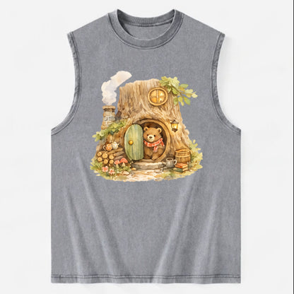 TREE HOME | Bear's home in hollow tree | Round door | Chimney smoke | - Vintage Washed Tank - Grey