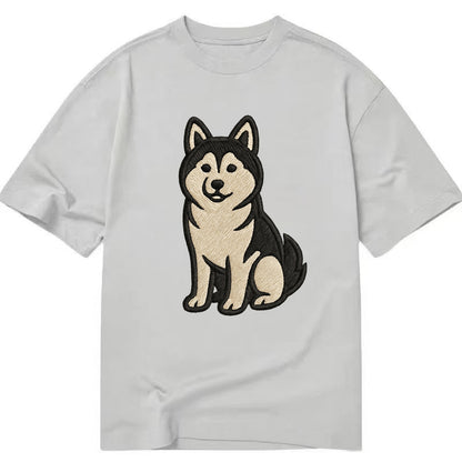 Pomsky - Pomeranian-Husky mix sitting po Classic T-shirt - Grey