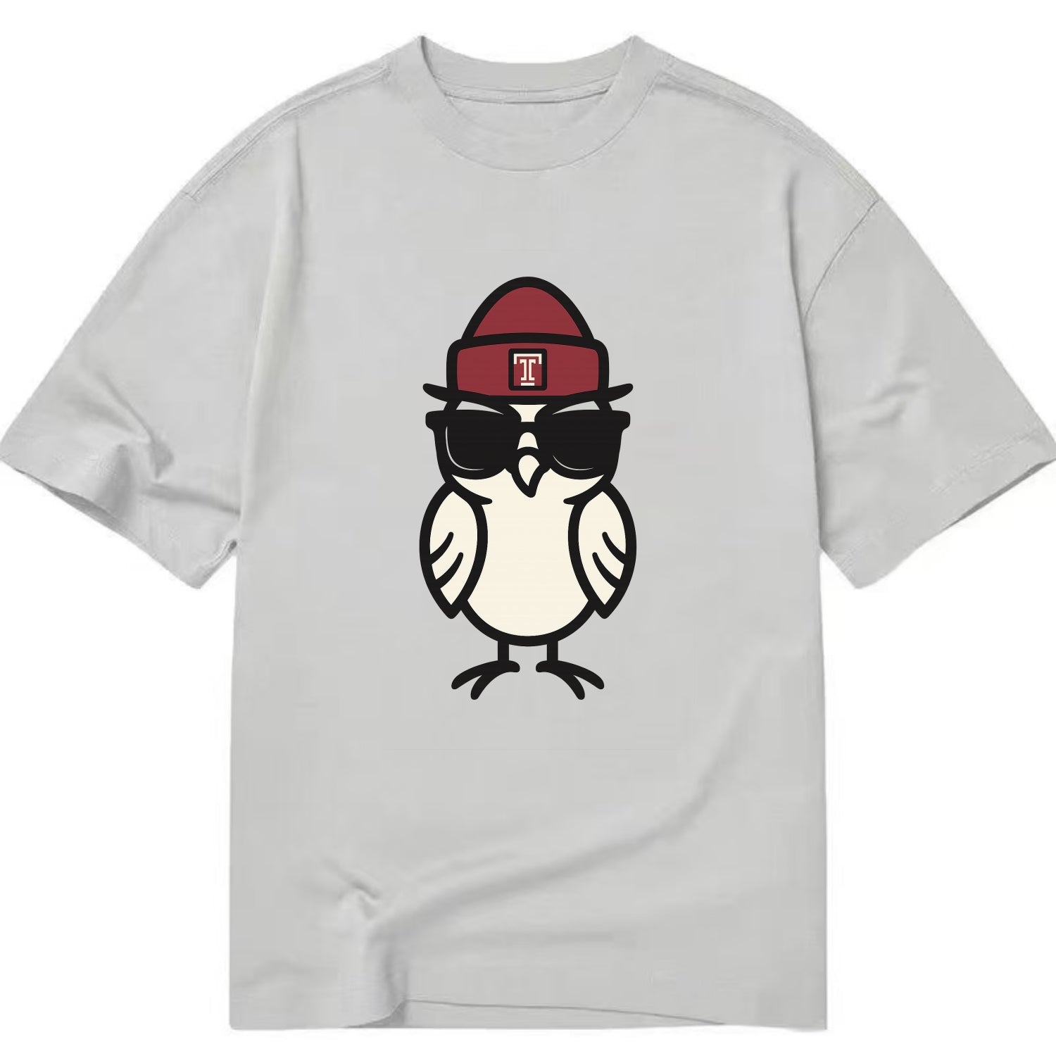 Philadelphia Owl wearing Temple beanie with T patch - Classic T-shirt - Grey