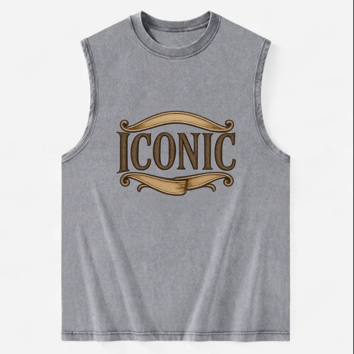 Bold typography design - "ICONIC" - instantly recognizable, trendsetter - Vintage Washed Tank - Grey