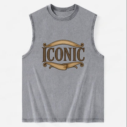 Bold typography design - "ICONIC" - instantly recognizable, trendsetter - Vintage Washed Tank - Grey