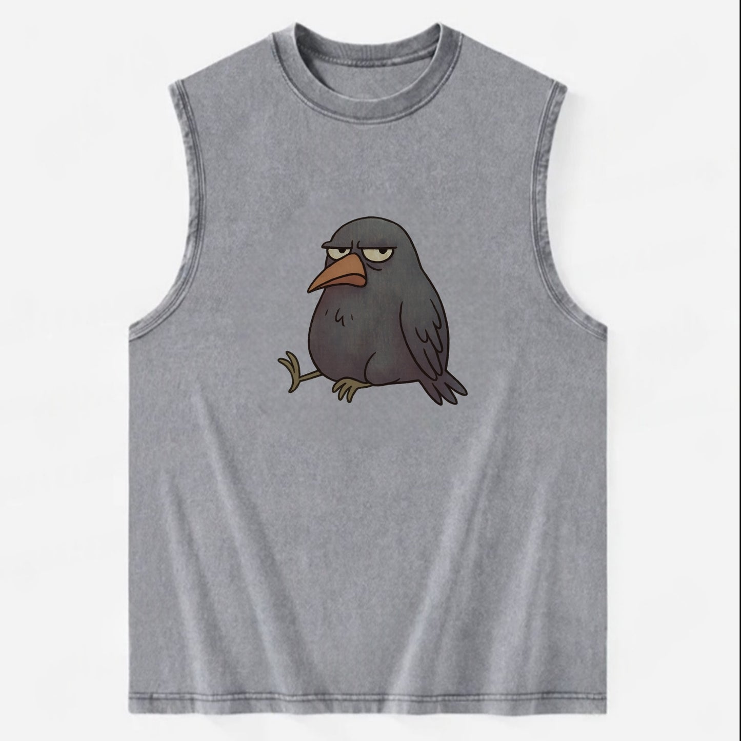 THE CROW JUDGES SILENTLY | Black crow with disapproving - Vintage Washed Tank - Grey