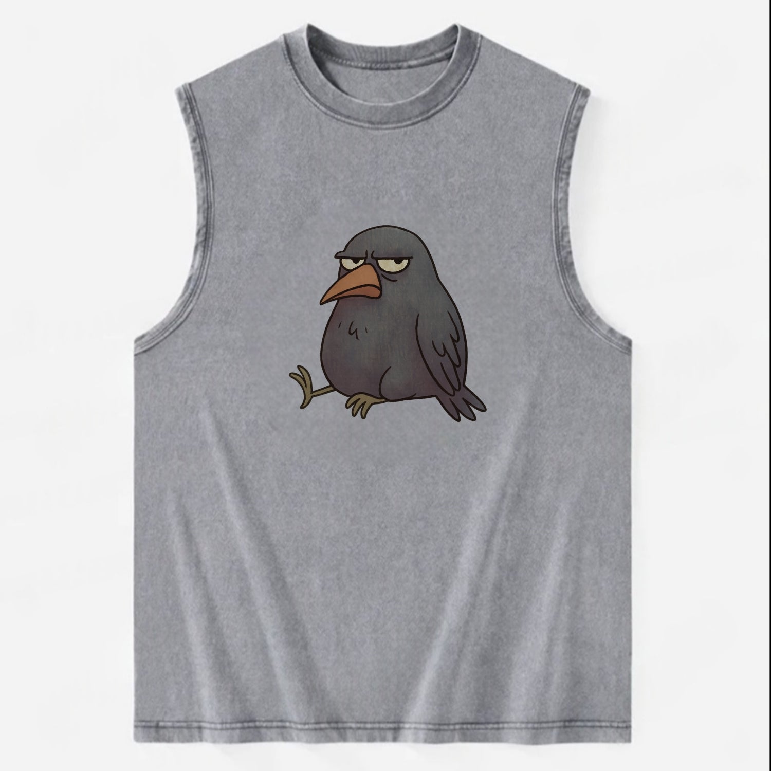 THE CROW JUDGES SILENTLY | Black crow with disapproving - Vintage Washed Tank - Grey