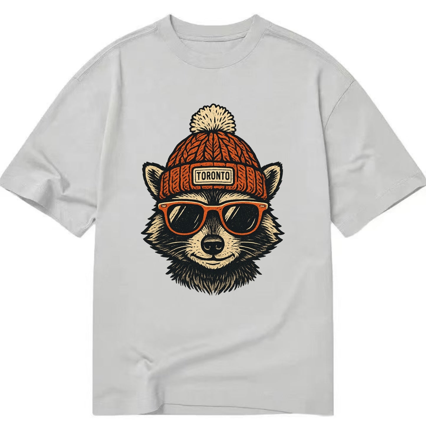 Toronto Raccoon wearing Toronto beanie with pom pom and wayfarer sunglasses - Classic T-shirt - Grey