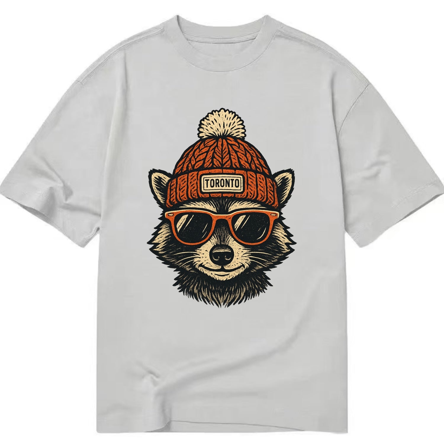 Toronto Raccoon wearing Toronto beanie with pom pom and wayfarer sunglasses - Classic T-shirt - Grey